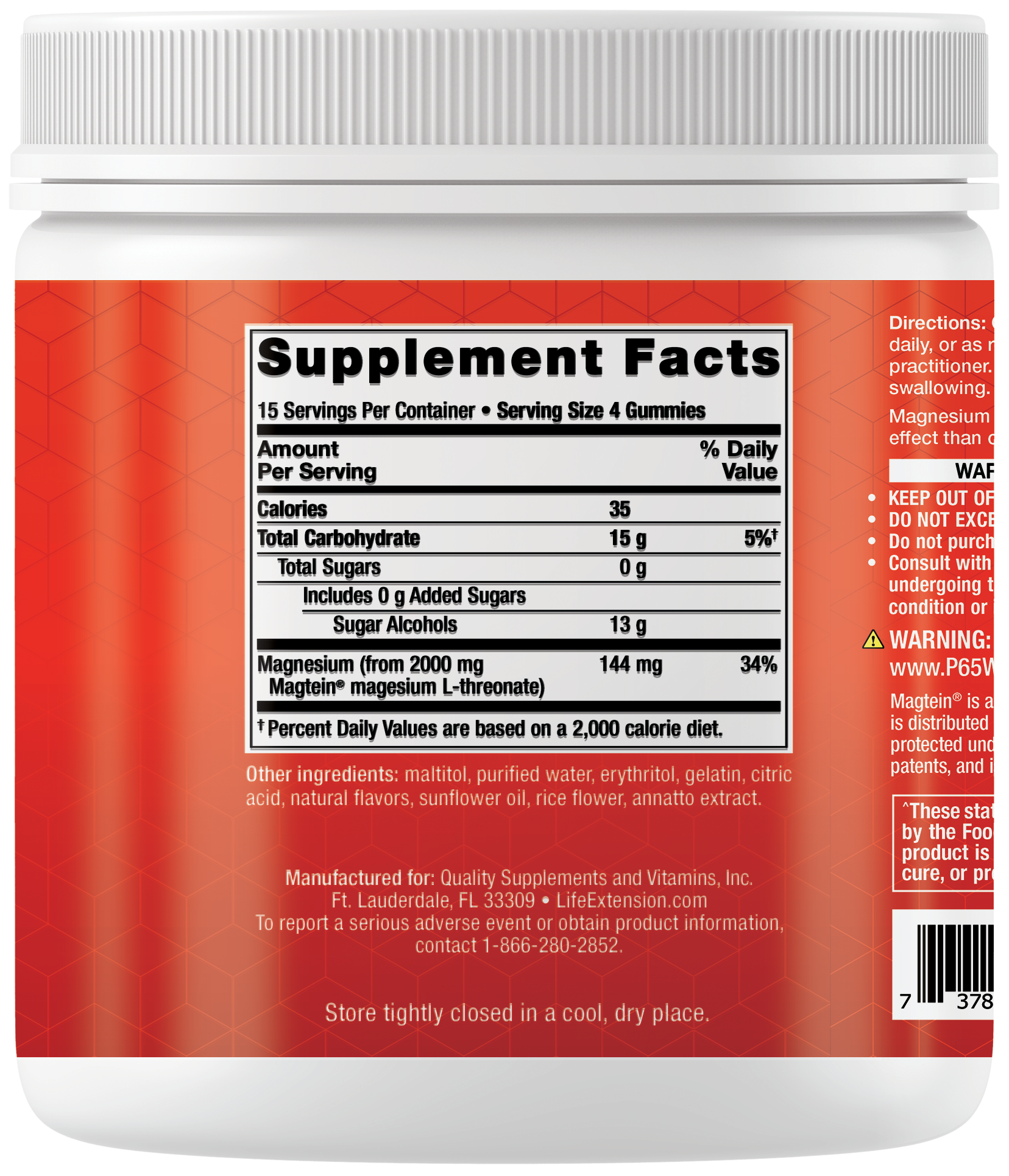 Gummy Science™ Neuro-Mag® Magnesium L-Threonate, sugar-free gummies with ultra-absorbable magnesium, supplement facts